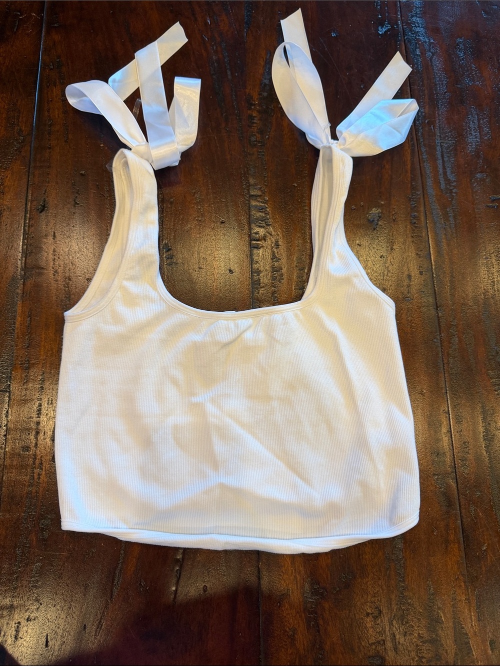 Altar'd State White Ribbed Tie-Shoulder Crop Tank